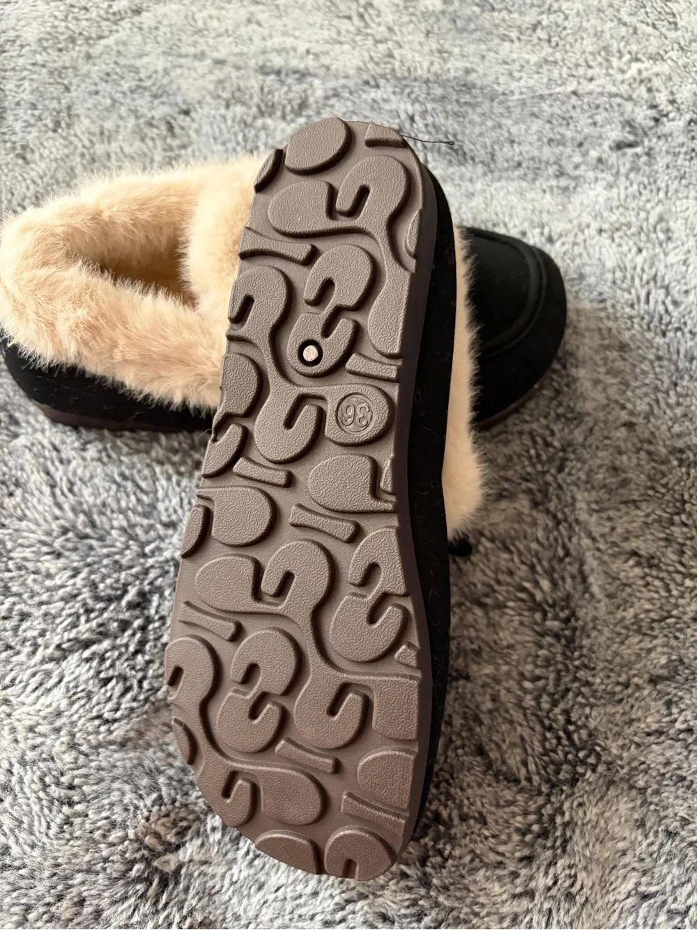 Black Faux-Fur Lined Women's Slip-On Moccasin
